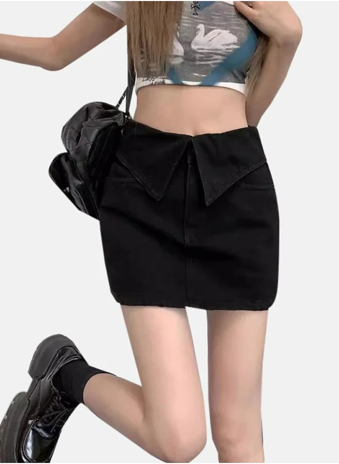 يونيكي Black A-Line Mini Denim Skirts