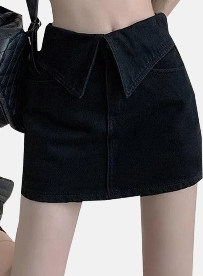 YUNIQEE Black A-Line Mini Denim Skirts