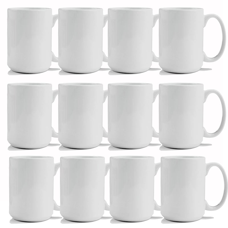 TANGLONG Sublimation Mugs 15 oz Sublimation Blanks Bulk Coffee MugsWhite Cups for CoffeeLatte Soup Milk Hot Cocoa Set of 12