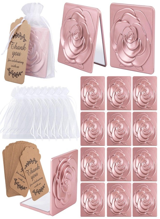 AUEAR, 30 Sets Flower Rose Shape Compact Mirror Set with Thank You Tag and Organza Bag for Bridal Shower Wedding Travel Gold - Image 1