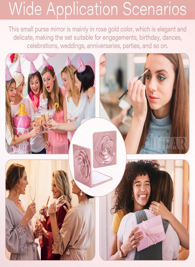 AUEAR, 30 Sets Flower Rose Shape Compact Mirror Set with Thank You Tag and Organza Bag for Bridal Shower Wedding Travel Gold - Image 5