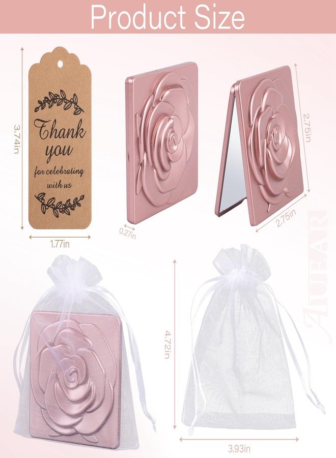 AUEAR, 30 Sets Flower Rose Shape Compact Mirror Set with Thank You Tag and Organza Bag for Bridal Shower Wedding Travel Gold - Image 2
