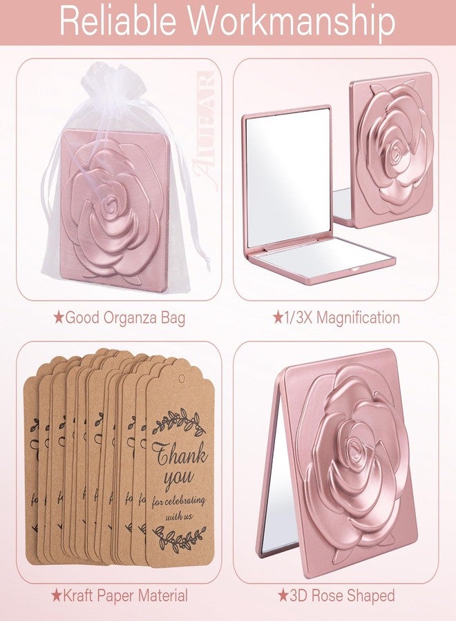 AUEAR, 30 Sets Flower Rose Shape Compact Mirror Set with Thank You Tag and Organza Bag for Bridal Shower Wedding Travel Gold - Image 4