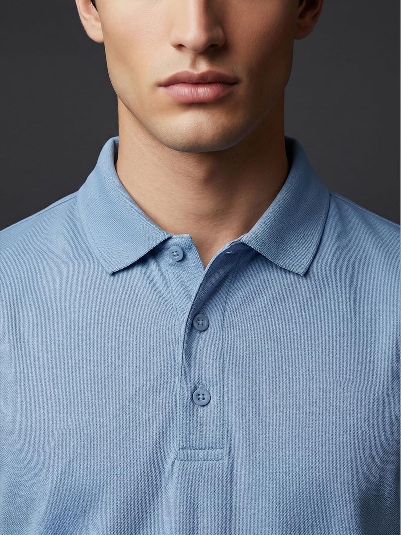 Nobero Men's Cotton Solid Regular Fit Polo Shirt (1M-Twpo-R0002-Bl_Powder Blue, 2XL - Image 3