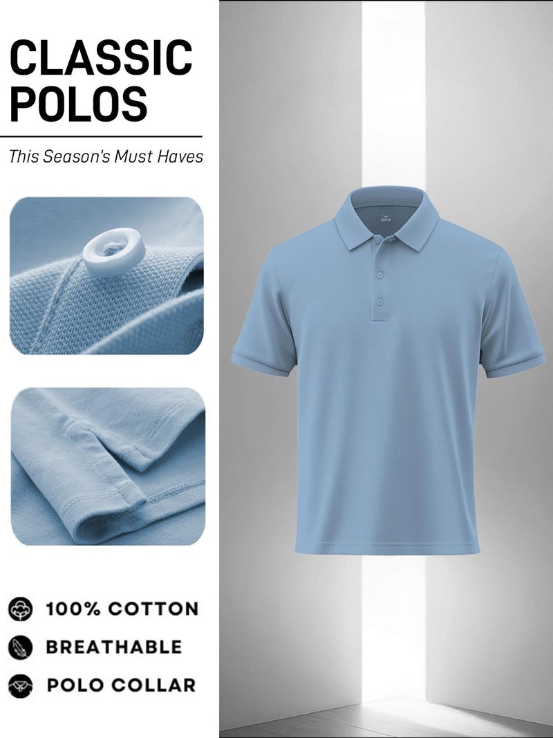 Nobero Men's Cotton Solid Regular Fit Polo Shirt (1M-Twpo-R0002-Bl_Powder Blue, 2XL - Image 4