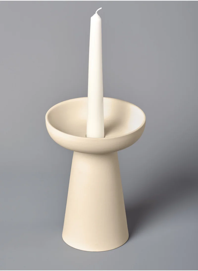 ايري ليفينج Aery Living Large Porcini Pillar and Taper Cream Matte Ceramic Candle Holder