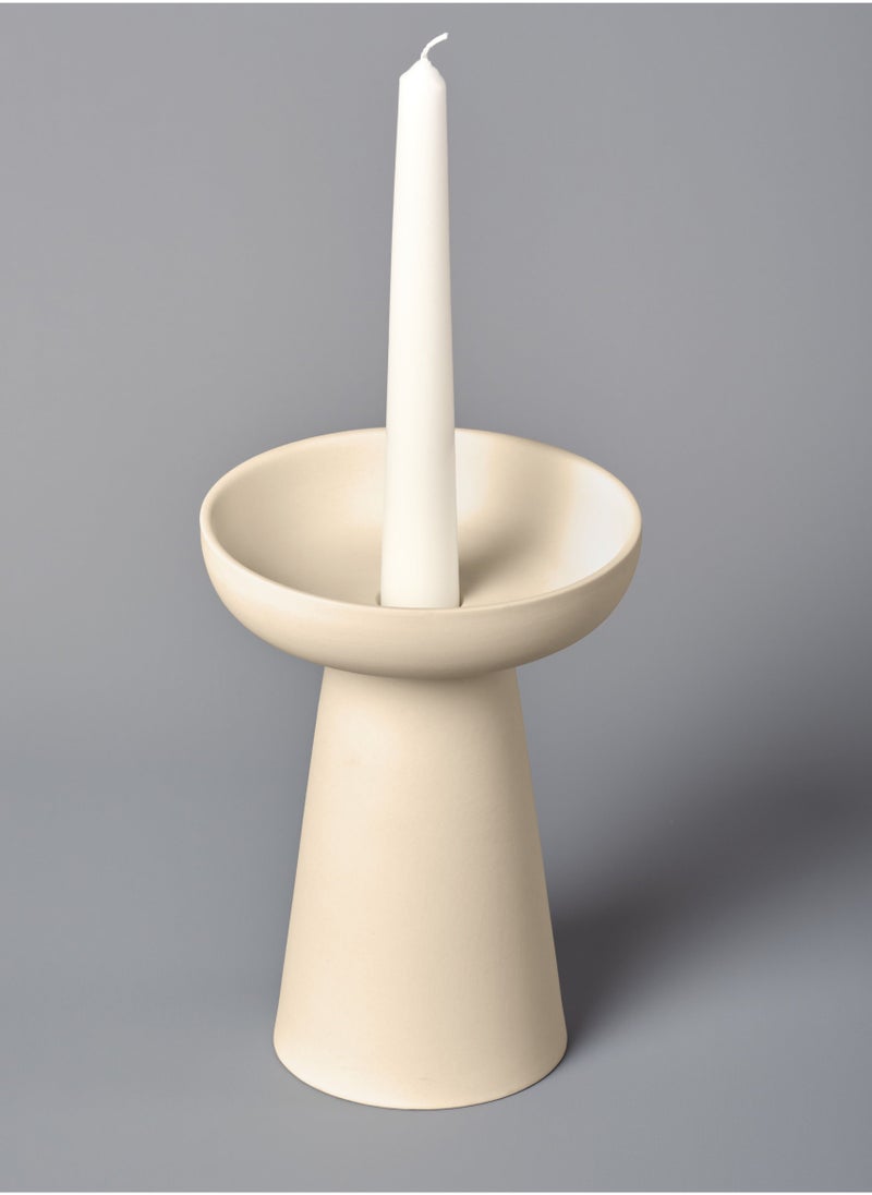 Aery Living Aery Living Large Porcini Pillar and Taper Cream Matte Ceramic Candle Holder  - Image 1