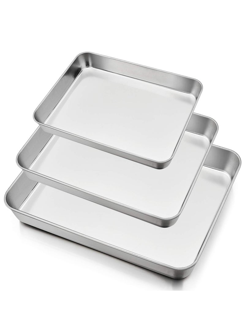 P&P CHEF PP CHEF Deep Baking Pan Set of 3 123  104  93 Stainless Steel Baking Sheet Lasagna Rectangle Cake Pan for Oven Dishwasher Use NonToxic  Heavy Duty  Easy Clean 