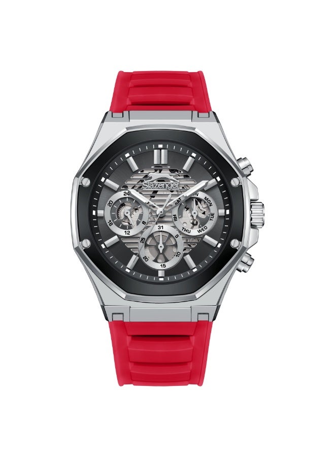 سلازنجر ساعة رجالية متعددة الوظائف بسوار سيليكون أحمر - Image 1