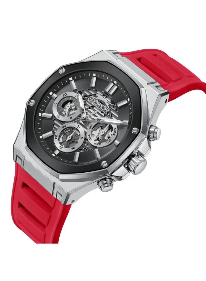 سلازنجر ساعة رجالية متعددة الوظائف بسوار سيليكون أحمر