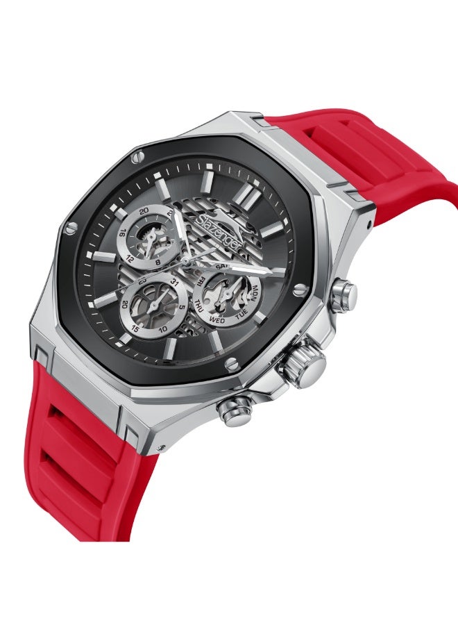 سلازنجر ساعة رجالية متعددة الوظائف بسوار سيليكون أحمر - Image 2