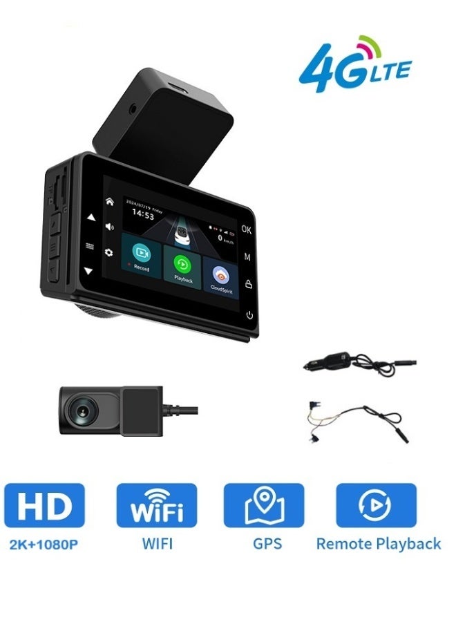 1440P+1080P 4G dashcam with dual lens record wifi gps tracking fit remote live video check on phone 12-24v power supply 4g car camera - Image 1
