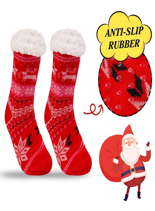 فينيلي جوارب شتوية دافئة وناعمة للنساء، هدية مثالية لعيد الميلاد، جوارب دافئة ومريحة مبطنة بصوف الشيربا الناعم، مانعة للانزلاق، مزينة بنقشة ندفة الثلج والغزال، هدية مثالية للزوجة أو السيدة - Image 3
