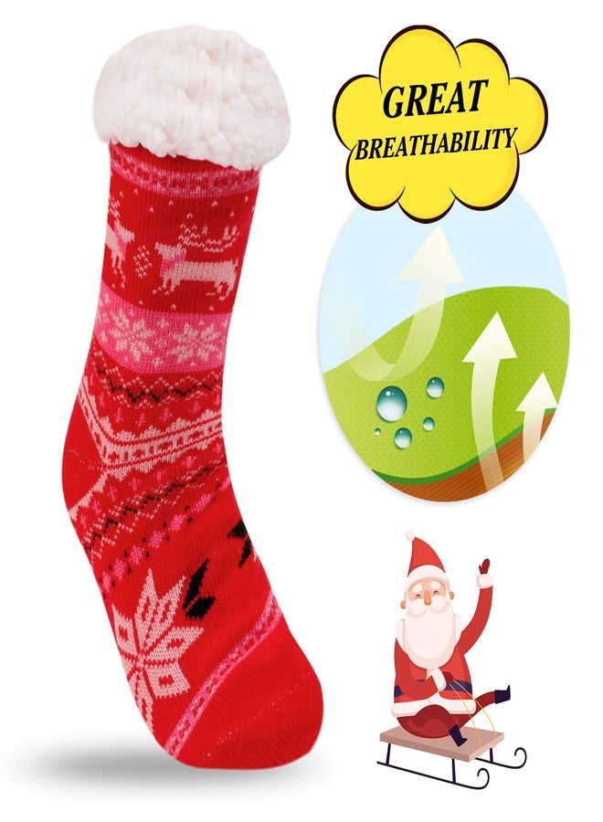 فينيلي جوارب شتوية دافئة وناعمة للنساء، هدية مثالية لعيد الميلاد، جوارب دافئة ومريحة مبطنة بصوف الشيربا الناعم، مانعة للانزلاق، مزينة بنقشة ندفة الثلج والغزال، هدية مثالية للزوجة أو السيدة - Image 5