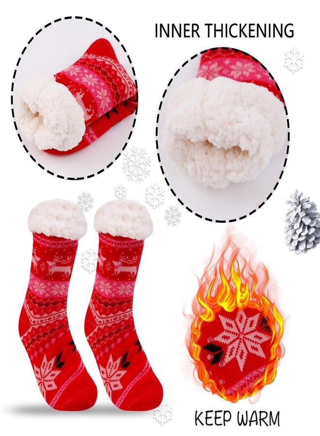 فينيلي جوارب شتوية دافئة وناعمة للنساء، هدية مثالية لعيد الميلاد، جوارب دافئة ومريحة مبطنة بصوف الشيربا الناعم، مانعة للانزلاق، مزينة بنقشة ندفة الثلج والغزال، هدية مثالية للزوجة أو السيدة - Image 2