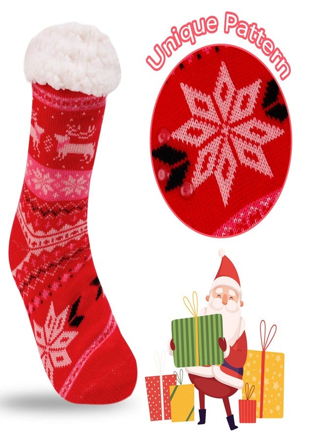 فينيلي جوارب شتوية دافئة وناعمة للنساء، هدية مثالية لعيد الميلاد، جوارب دافئة ومريحة مبطنة بصوف الشيربا الناعم، مانعة للانزلاق، مزينة بنقشة ندفة الثلج والغزال، هدية مثالية للزوجة أو السيدة - Image 4