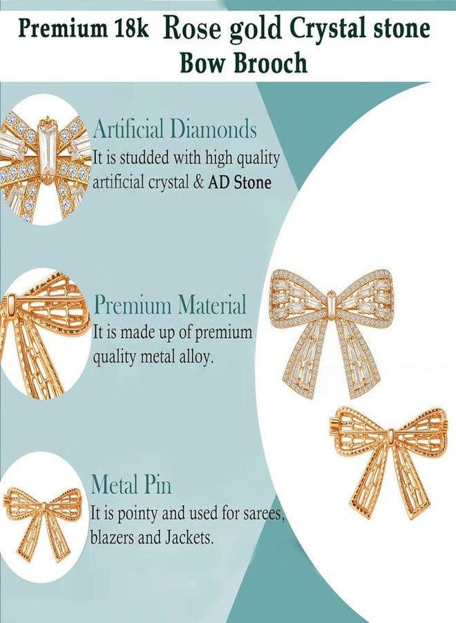 VAMA FASHIONS Elegant 18K Rose Gold Plated Bow Shape Sparkling Crystal AD Stone Ribbon Design Brooch Pin Saree Dress Jewelry for Women & Girls - Image 4