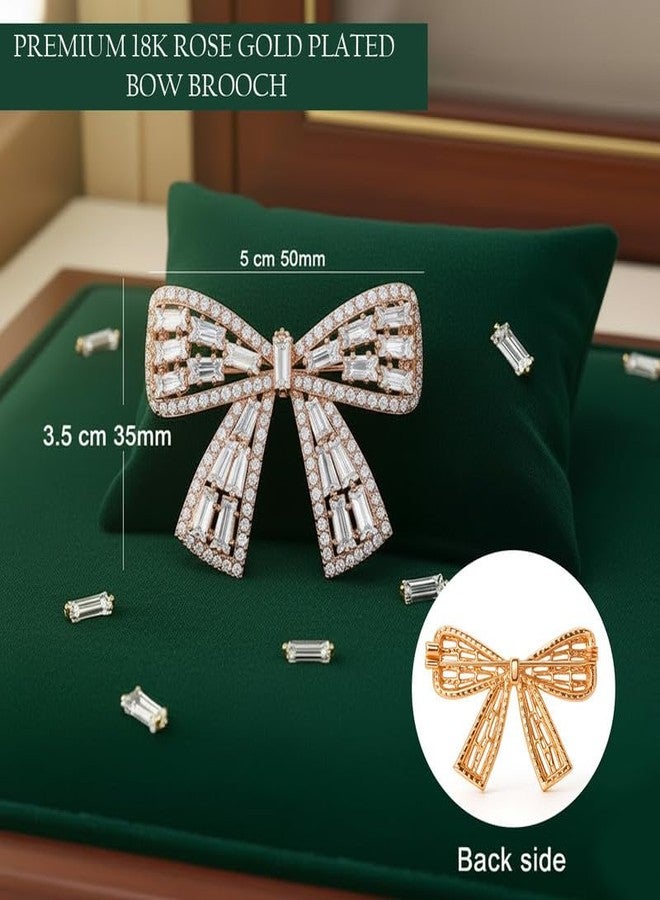 VAMA FASHIONS Elegant 18K Rose Gold Plated Bow Shape Sparkling Crystal AD Stone Ribbon Design Brooch Pin Saree Dress Jewelry for Women & Girls - Image 3