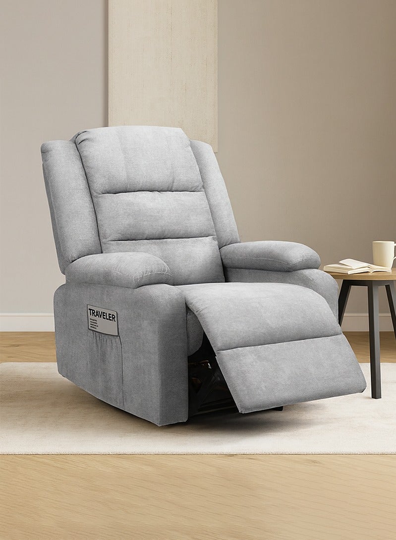 إي سمارت كرسي استرخاء ثابت لغرفة المعيشة - كرسي ليزي بوي بتصميم مريح مع حامل أكواب مزدوج وجيب جانبي، للجلوس الطويل والقراءة ومشاهدة التلفزيون والقيلولة، 86x89x100سم - رمادي فاتح - Image 1