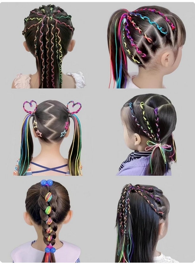 DORMITORRY 6 Piece Boho Hair String Set for Braids, Gradient Rainbow Hair Wrap Bands, Elastic Hair Ribbons, Stylish Hair Ties for Women & Girls, Colorful Braiding Accessories - Multicolor - Image 2
