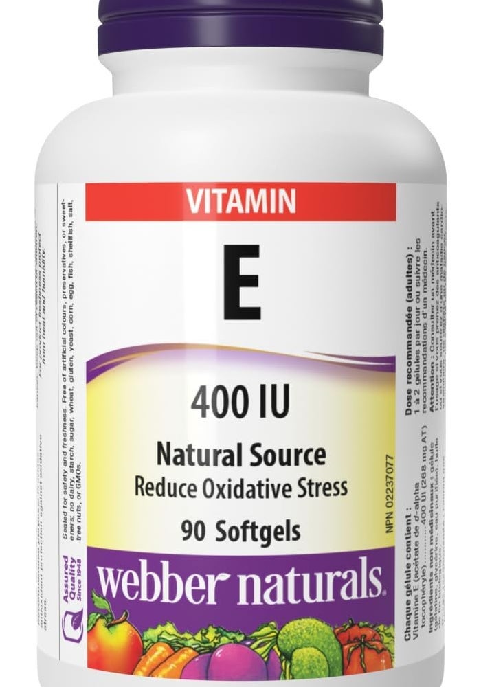 Webber Naturals Vitamin E, Natural Source, 400 IU, 90-Count