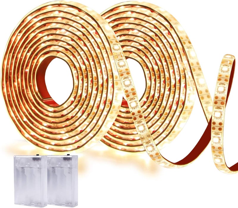 XYOP أضواء شريط LED تعمل بالبطارية - أبيض دافئ 3000K، مقاوم للماء، ذاتية اللصق، مرنة، قابلة للتقطيع - 13.2 قدم لتزيين التلفاز، المرآة، المطبخ، الخزانة، غرفة النوم - Image 1