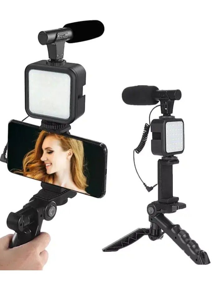 AY-49 Video Making Vlog Tripod Kit  With Microphone and Light - Image 2