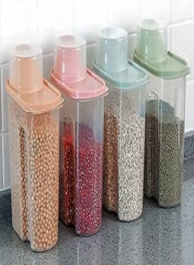 PREMIFY 4Pcs Cereal Containers Set | 2.5L / 2KG Capacity Airtight Food Storage Container | BPA Free Plastic Rice Storage Bin/Dispenser + Measuring Cup & Pour Spout