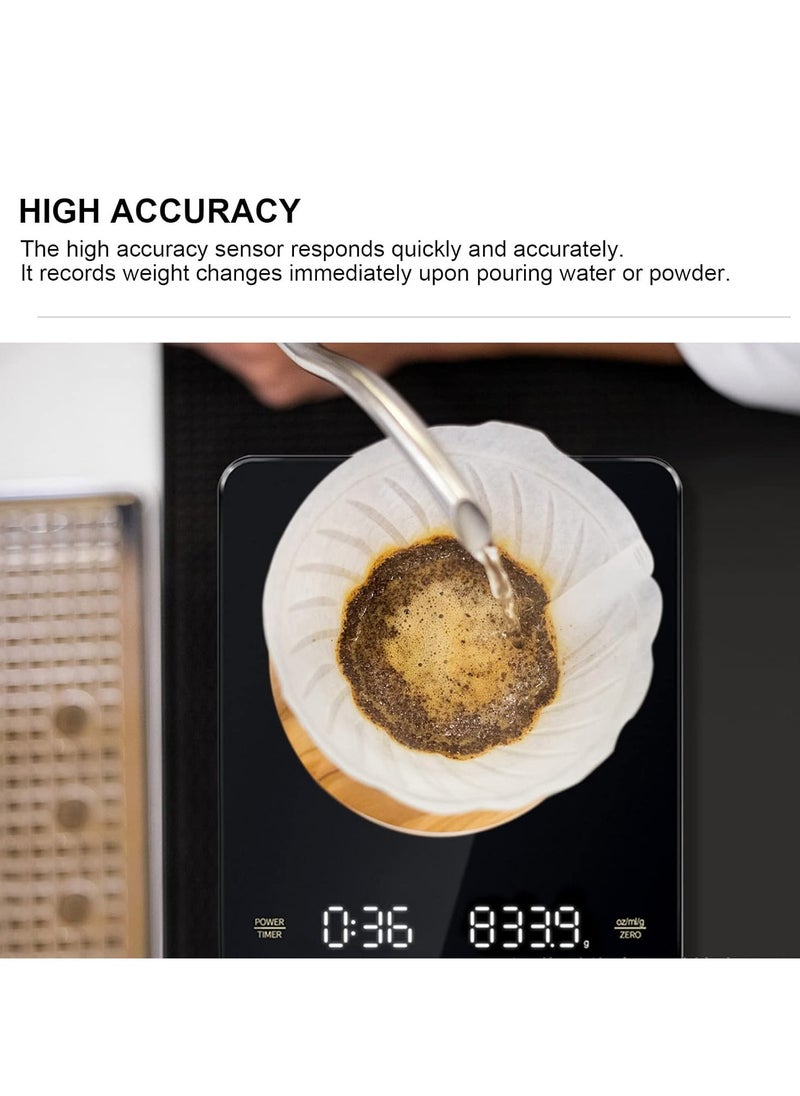 Digital Coffee Scale with Smart LED Display and Auto Timer Gram Scale, accurate scale，3kg/0.1g Precision Dual-Unit (oz/ml/g), Barista Tools for Brewing Black