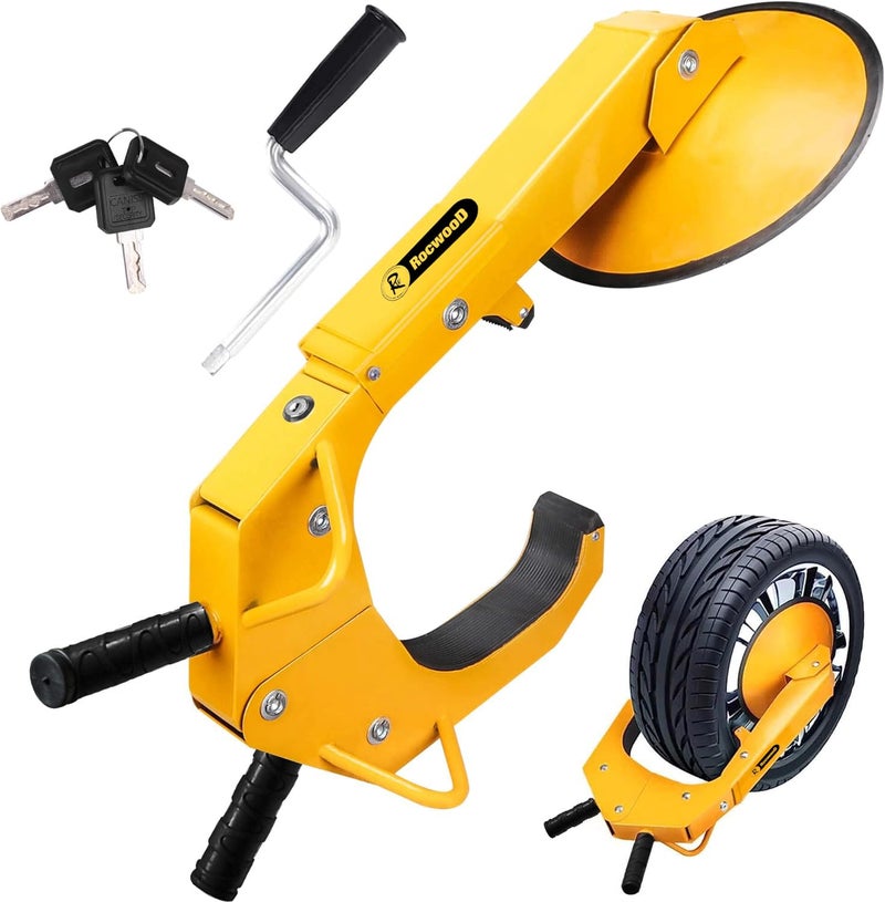 RocwooD RocwooD Wheel Clamp Heavy Duty Steel Car Van Safety Lock for Caravan Trailer Yellow Anti Theft Protection Security 2 Keys Car Motorhome Adjustable Tyre Claw Boot Weather Resistant Safety  - Image 1