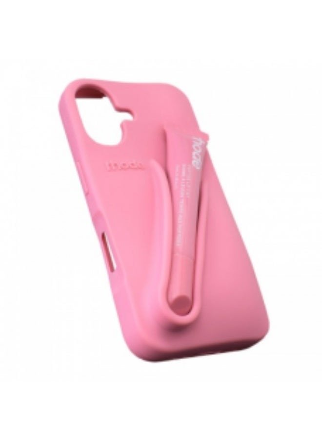 حافظة هاتف ملمع للشفاه مع لون شفاه، حافظة هاتف iPhone من السيليكون السائل لحماية الكاميرا، أحمر شفاه ملمع للشفاه، حافظة هاتف لهاتف iPhone 16 Plus (Ribbon)