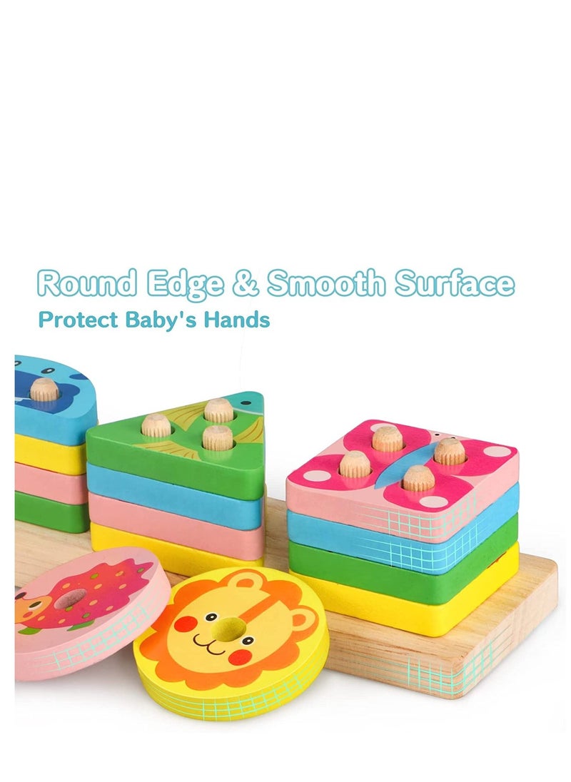 SYOSI Montessori Toys For1 3year Old Boys Girls Wooden Sorting Stacking Toys for Toddlers Preschool Educational Toys for 1 3 Year Old Color Recognition Shape Sorter Learning Puzzles Gifts For1 3year Old  - Image 5