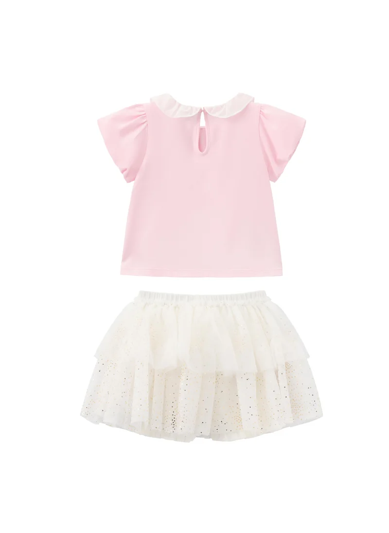 Balabala Pink/White Baby Girls Knit short sleeve suit for Women | Best Price UAE