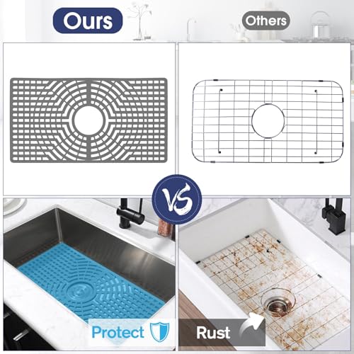Snuggery Silicone Sink Protector 26"x14" Center Drain Hole, Heat Resistant Non-slip Dishwasher Suitable, Large Mat for Bottom of Farmhouse Kitchen Stainless Steel Sink(Grey) - Image 4