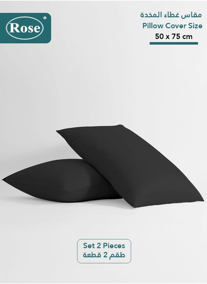 Rose Rose Luxurious Plain Pillow Covers Set with Envelop Closure Design, Pillowcases 2-Pieces Set, Soft & Cozy Microfiber Breathable and Cooling, Standard Size 50×75 cm, Black  - Image 1
