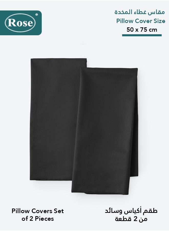 Rose Rose Luxurious Plain Pillow Covers Set with Envelop Closure Design, Pillowcases 2-Pieces Set, Soft & Cozy Microfiber Breathable and Cooling, Standard Size 50×75 cm, Black  - Image 2