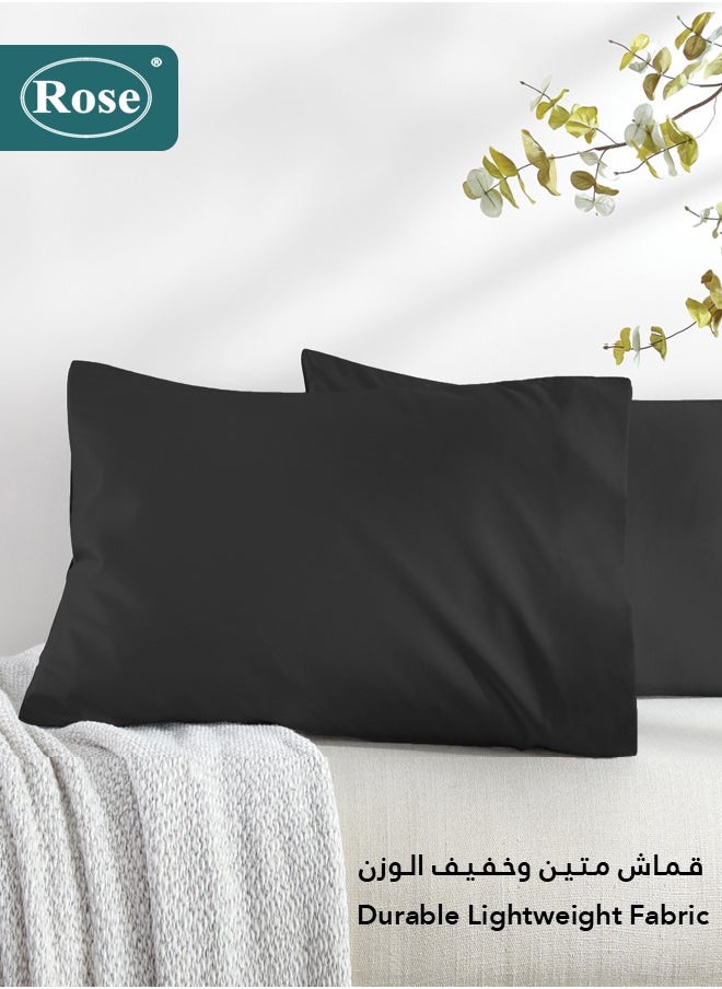 Rose Rose Luxurious Plain Pillow Covers Set with Envelop Closure Design, Pillowcases 2-Pieces Set, Soft & Cozy Microfiber Breathable and Cooling, Standard Size 50×75 cm, Black  - Image 4