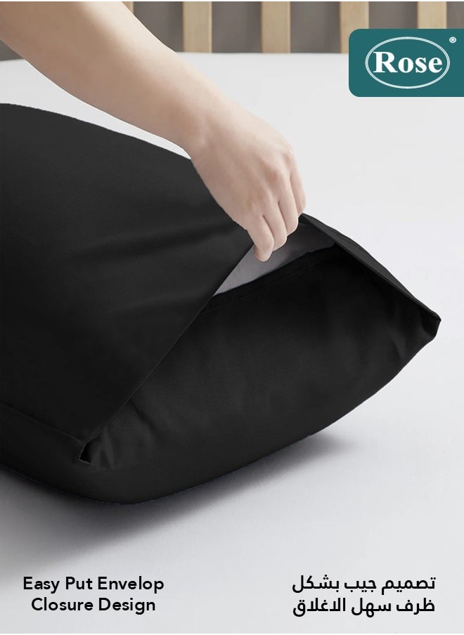 Rose Rose Luxurious Plain Pillow Covers Set with Envelop Closure Design, Pillowcases 2-Pieces Set, Soft & Cozy Microfiber Breathable and Cooling, Standard Size 50×75 cm, Black  - Image 5