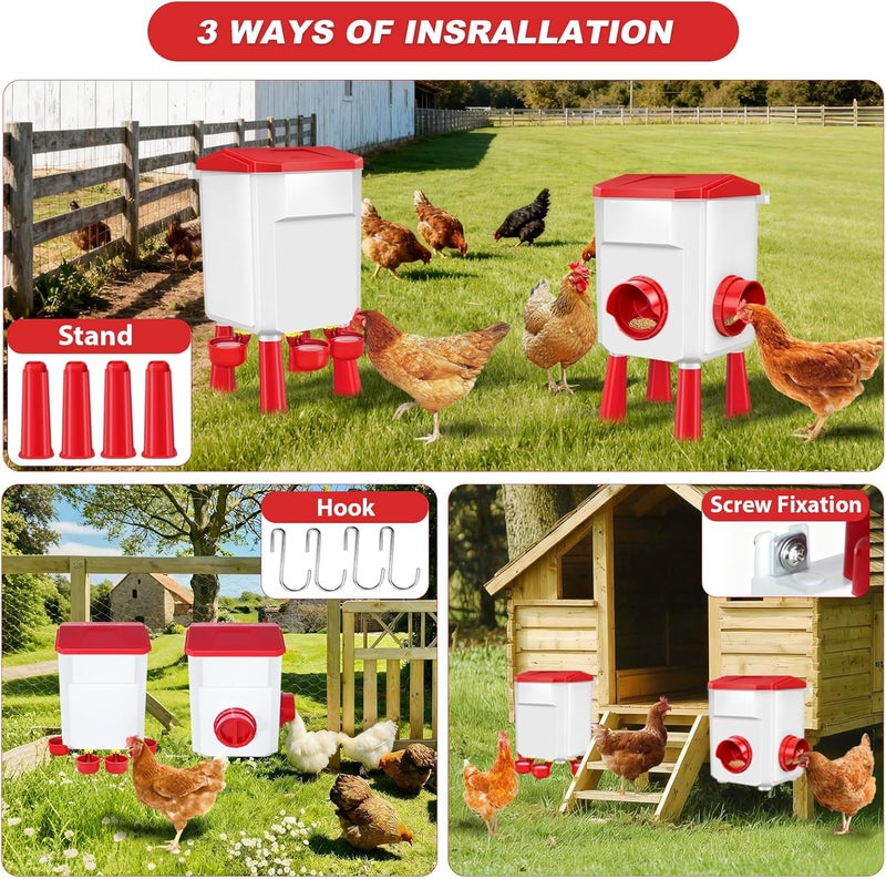 Meyoppm Chicken Feeder and Waterer Set with 2 Gallon/17.6 Pounds, Automatic Chick Feeder and Waterer Set No Waste， Poultry Feeder Large for Hens/Ducks/Poultry(Red - Image 5