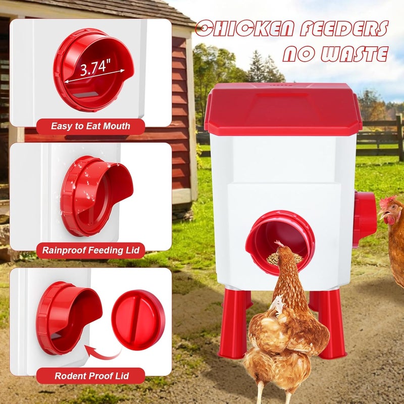 Meyoppm Chicken Feeder and Waterer Set with 2 Gallon/17.6 Pounds, Automatic Chick Feeder and Waterer Set No Waste， Poultry Feeder Large for Hens/Ducks/Poultry(Red - Image 4
