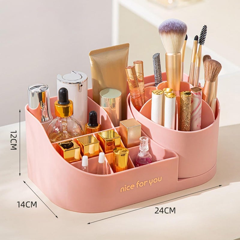 Shrux Makeup Organizer for Vanity with Makeup Brush Holder, 360° Rotating Desk Make up Organizers for Skin Care Products Organizer Case, Household Storage Organizer - Image 4