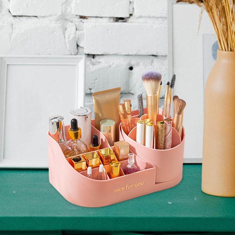 Shrux Makeup Organizer for Vanity with Makeup Brush Holder, 360° Rotating Desk Make up Organizers for Skin Care Products Organizer Case, Household Storage Organizer - Image 3