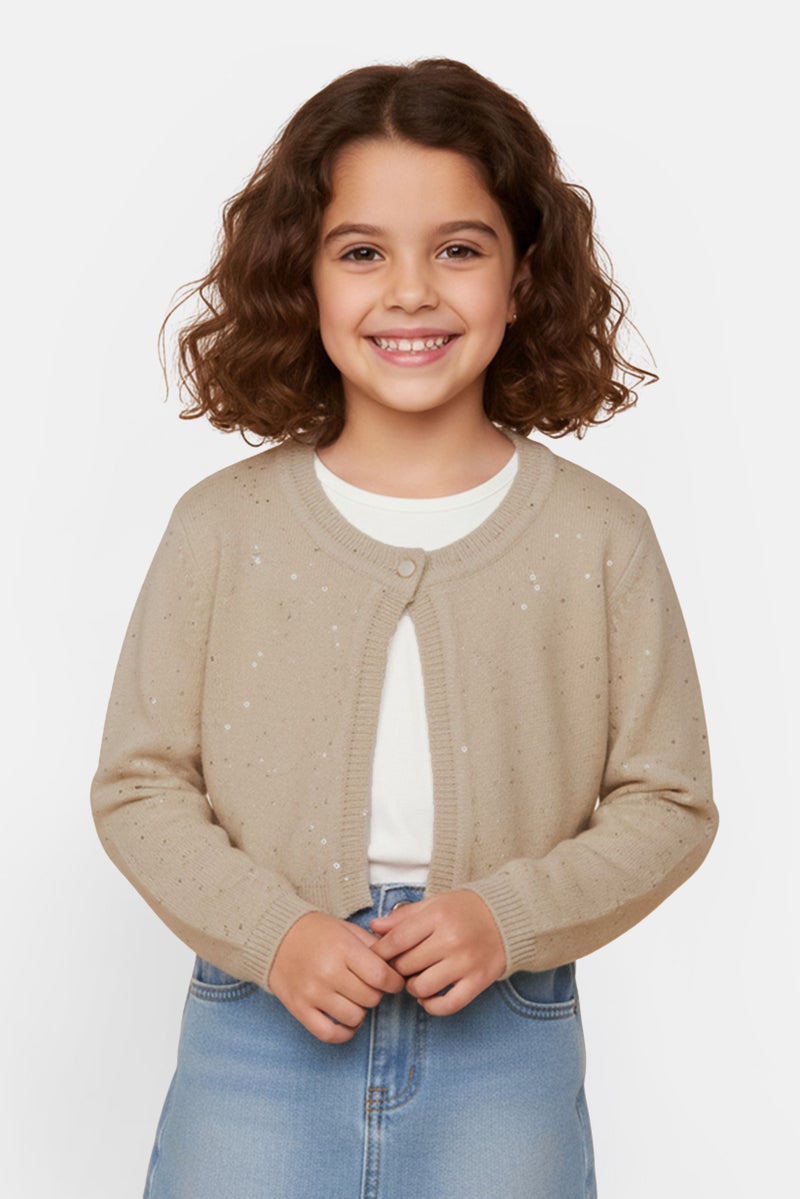 Hamleys كارديجان محبوك بياقة دائرية للفتيات، كريمي - Image 1