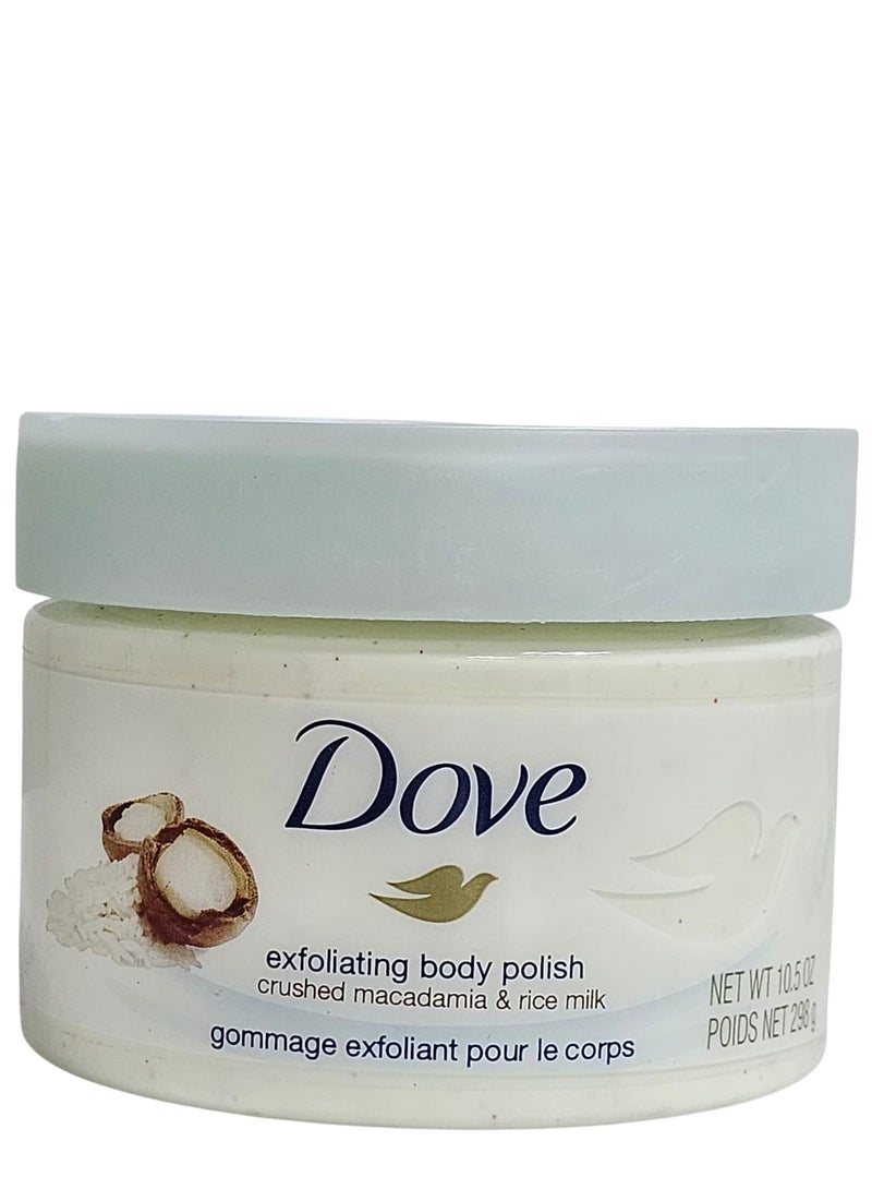Dove exfoliating body polish crushed macadamia  & rice milk 298gm