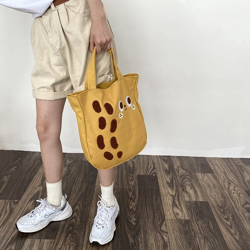 Cartoon Canvas Bag Large Capacity Shoulder Bag Hand Bag Women'S Ins Embroidered Peanut Bag - Image 4