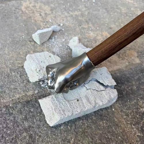 WOZWOZ Fist Hammer Tool 2 Lbs Iron Fist-Shaped Sledge Hammer Stainless Steel & Iron Solid Head Wooden Handle Multi-Purpose Tool for Gardening Camping Emergency Use Home/Office Decor, Gifts for Men - Image 2