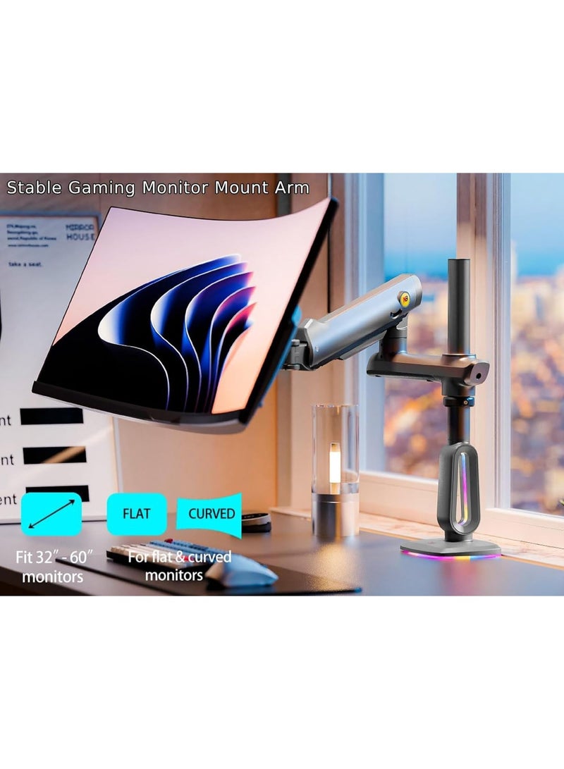 NB NORTH BAYOU Extra Height Gaming Monitor Arm – Long Reach, Heavy Duty – Fits 32 to 60 Inches Screens – Adjustable Multi-Angle Arm with RGB Light – VESA 75/100 – Up to 20 kg Load - Image 2