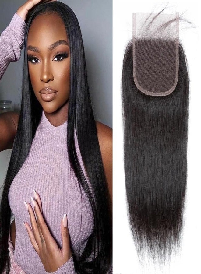 Selina Straight 4x4 HD Lace Closure Human Hair Brazilian Virgin Hair Free Part Natural Black Color 14 Inch - Image 1