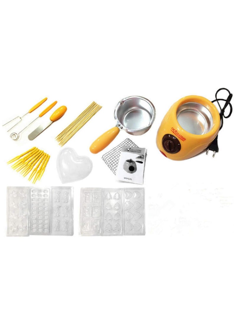 Generic Electric Chocolate Melting Pot Machine Chocolate Fountain Fondue Pot Candy Making Cupcake Melter Chocomaker DIY Kitchen Tool Gift with Mould Set (Yellow)  - Image 3