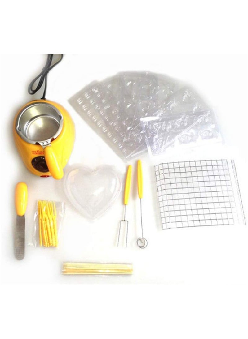 Generic Electric Chocolate Melting Pot Machine Chocolate Fountain Fondue Pot Candy Making Cupcake Melter Chocomaker DIY Kitchen Tool Gift with Mould Set (Yellow)  - Image 4